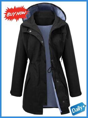 Waterproof Long Rain Jacket Hooded Windbreaker Women